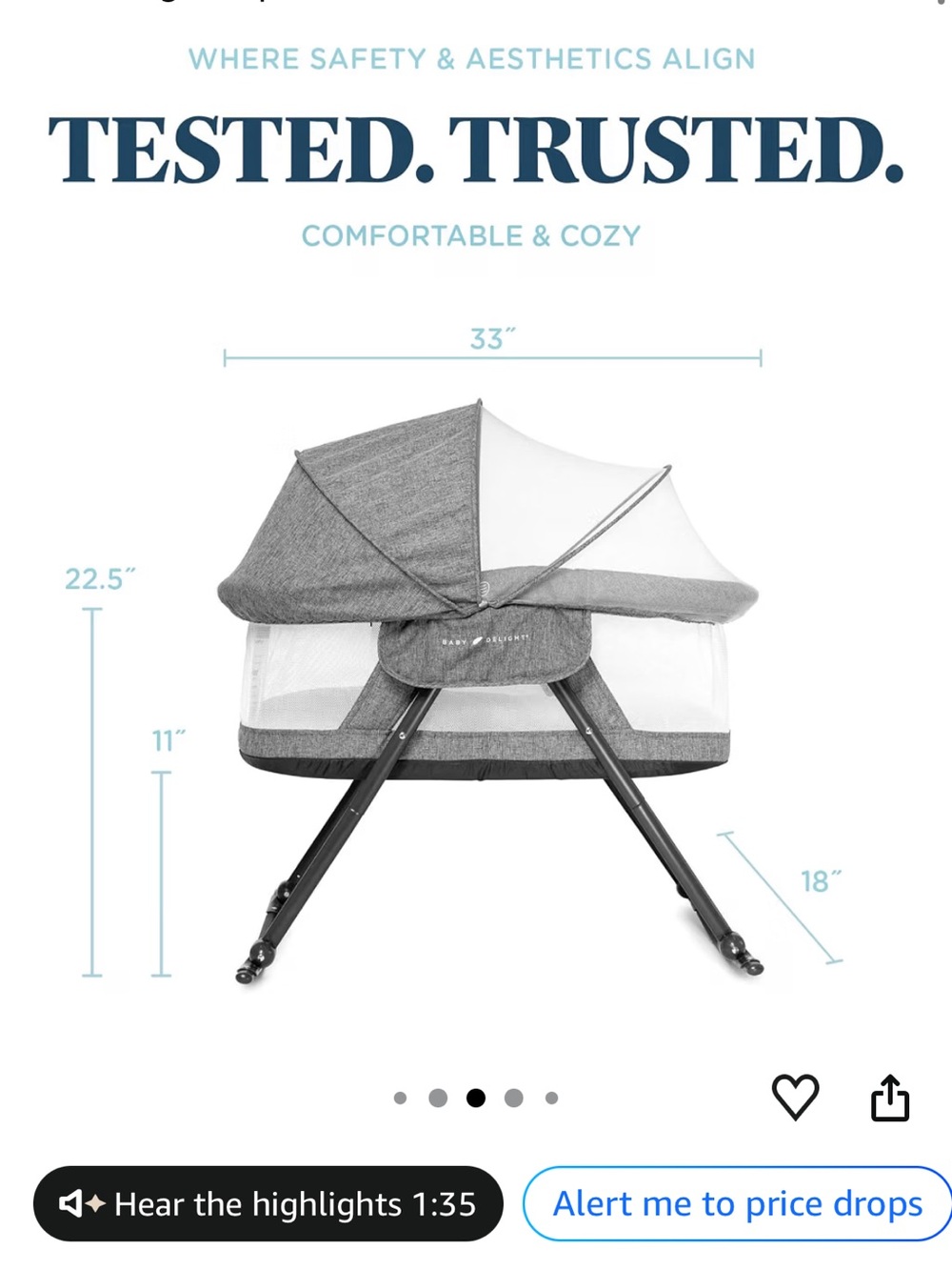 Deluxe Portable Rocking Bassinet - Gray - Picture 2 of 5